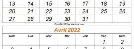 Calendrier Mars Avril 2022