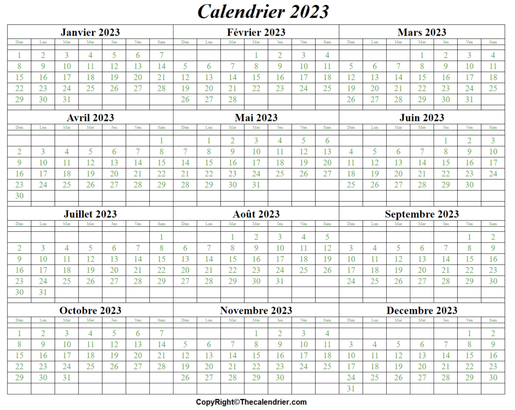 Imprimable Calendrier 2023