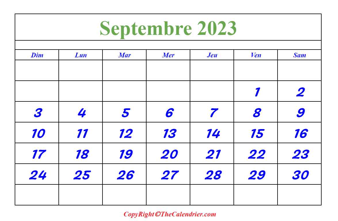 Calendrier Septembre 2023 PDF