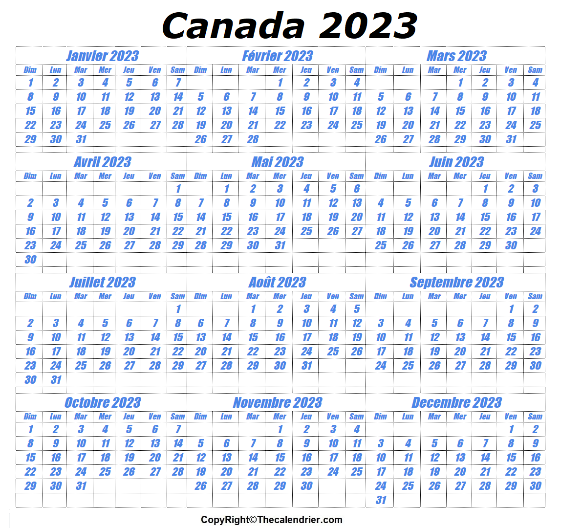 Calendrier 2023 Canada