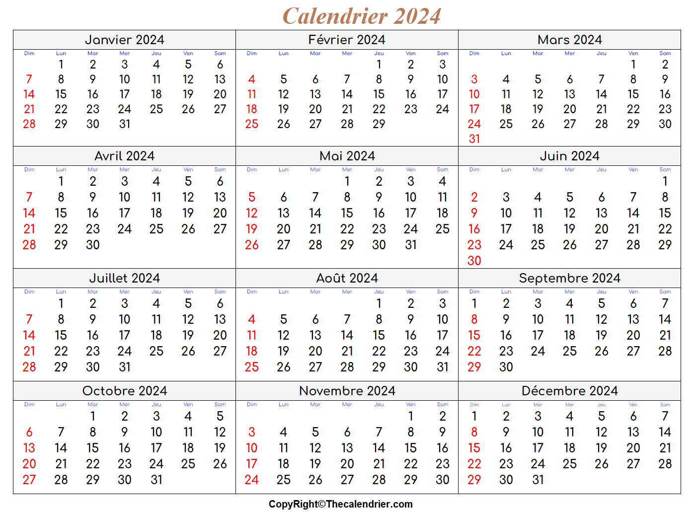 Imprimable Calendrier 2024 The Calendrier Imprimable Calendrier 2024 The Calendrier