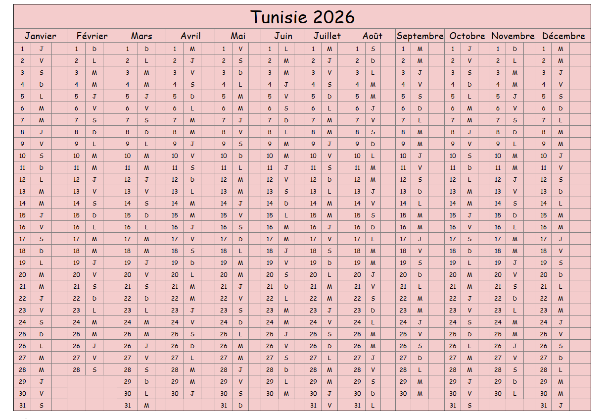 Calendrier 2026 Tunisie Avec Jours Feries