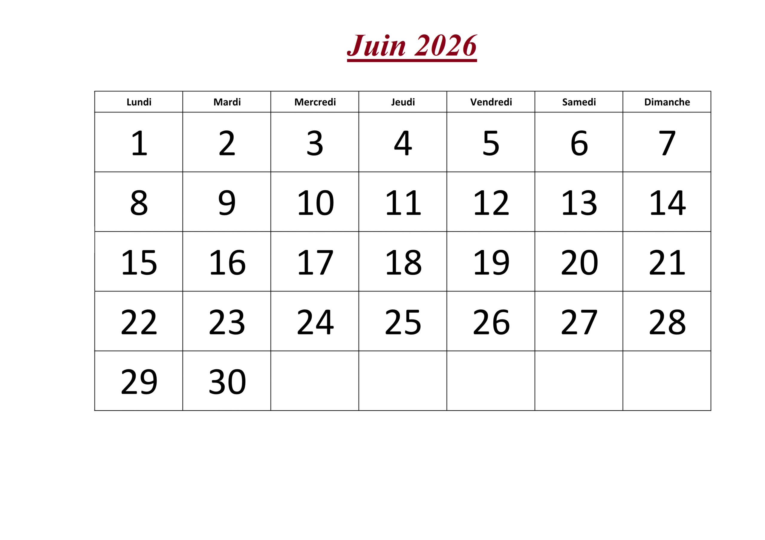 Calendrier Lunaire Juin 2026