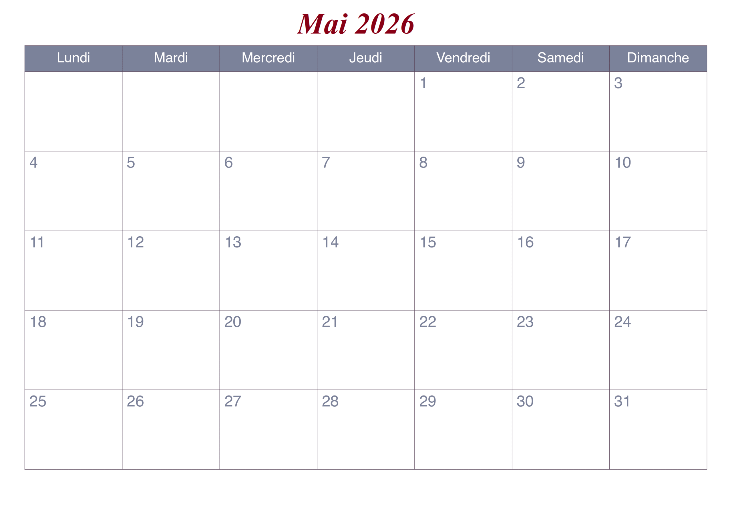 Calendrier Lunaire Mai 2026