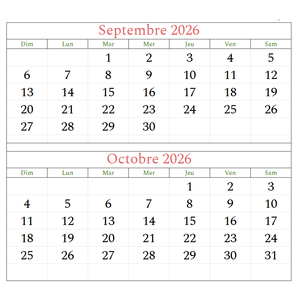 Calendrier Mois Septembre Octobre 2026 A Imprimer The Calendrier Calendrier Mois Septembre Octobre 2026 A Imprimer The Calendrier