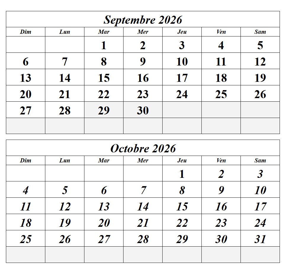 Calendrier Mois Septembre Octobre 2026 A Imprimer The Calendrier
