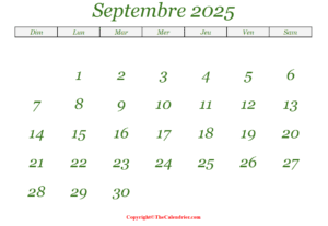 Calendrier Imprimable de Septembre 2025
