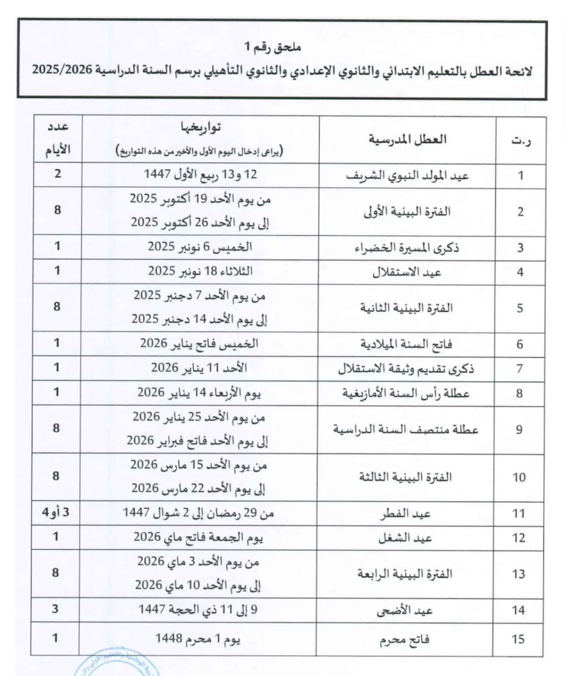 Calendrier 2026 Maroc Avec Jours Fériés