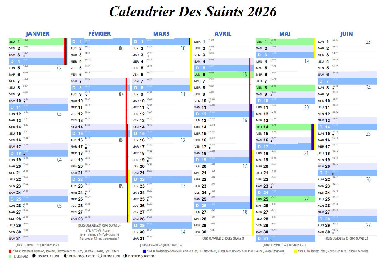 Calendrier Des Saints 2026 Belgique