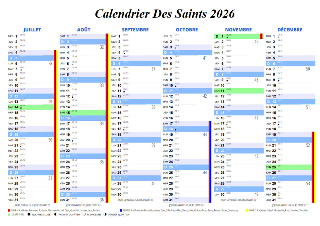 Calendrier Des Saints 2026 à imprimer The Calendrier — free download