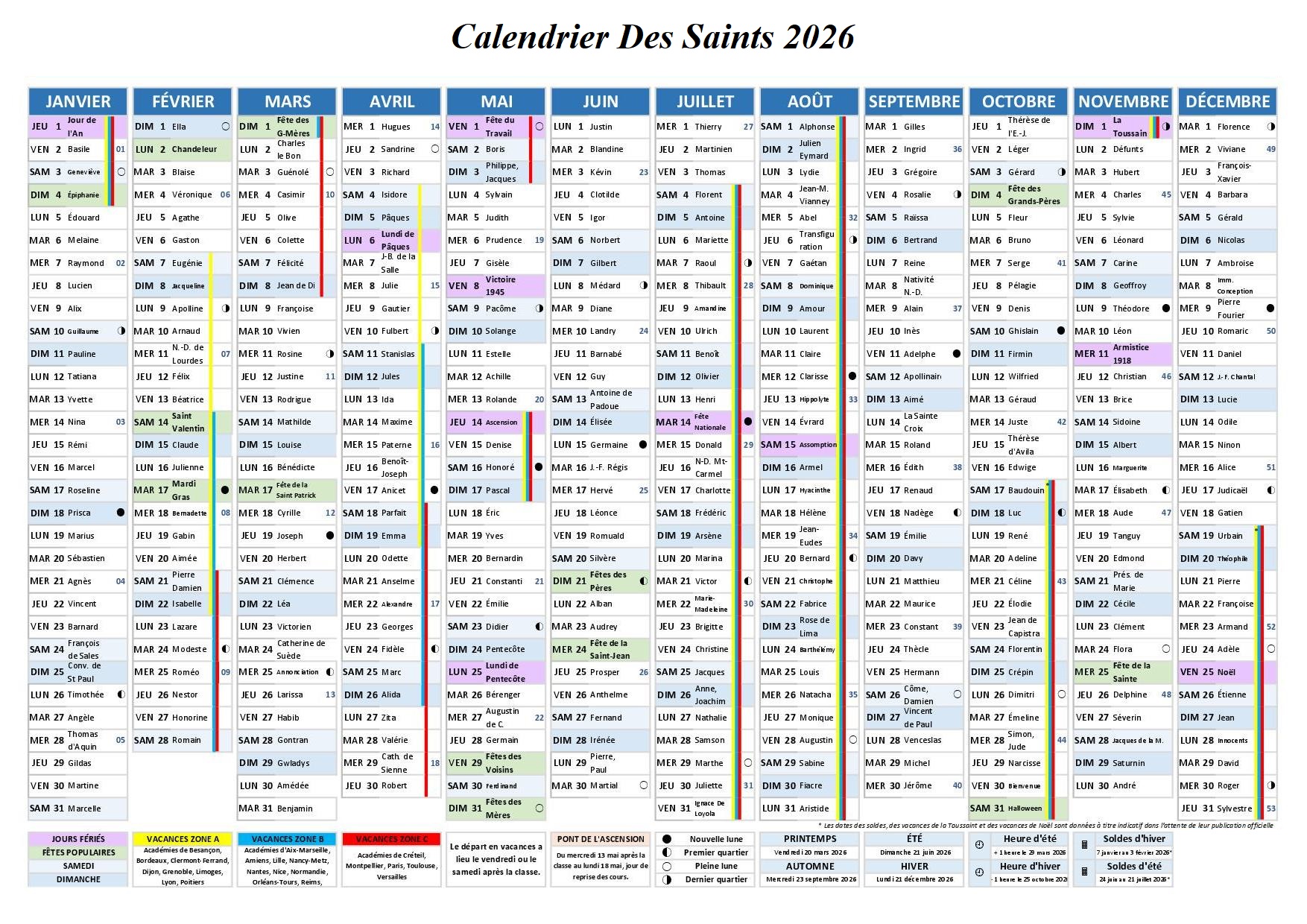 Calendrier Des Saints 2026