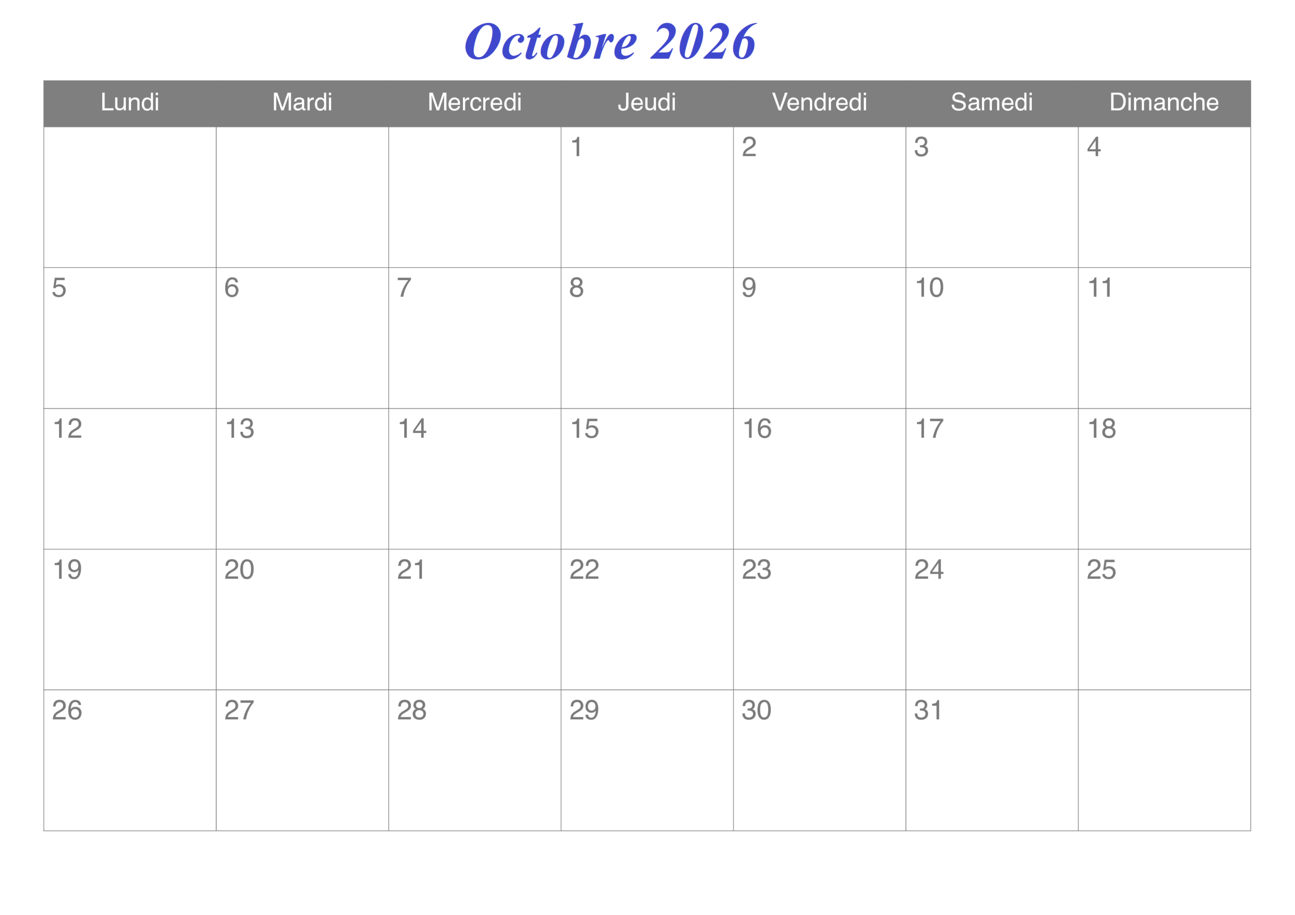 Calendrier Lunaire Octobre 2026