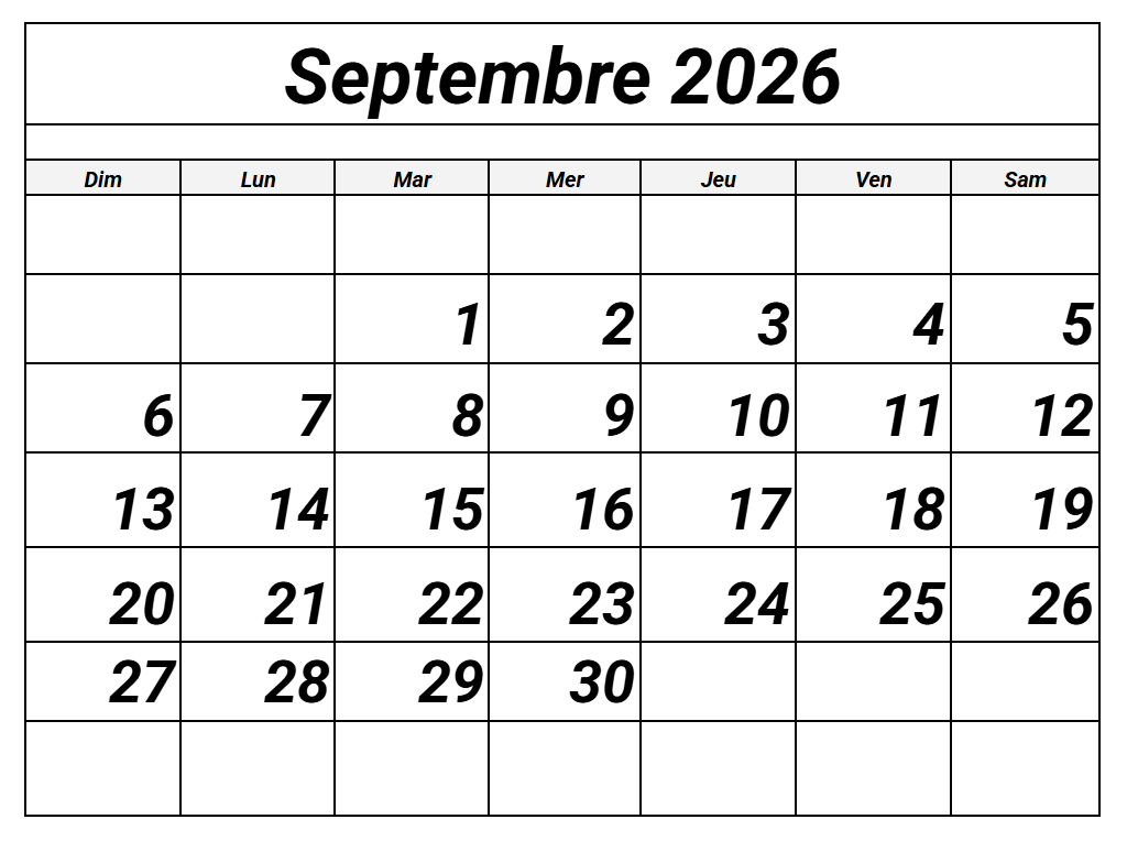 Calendrier Lunaire Septembre 2026